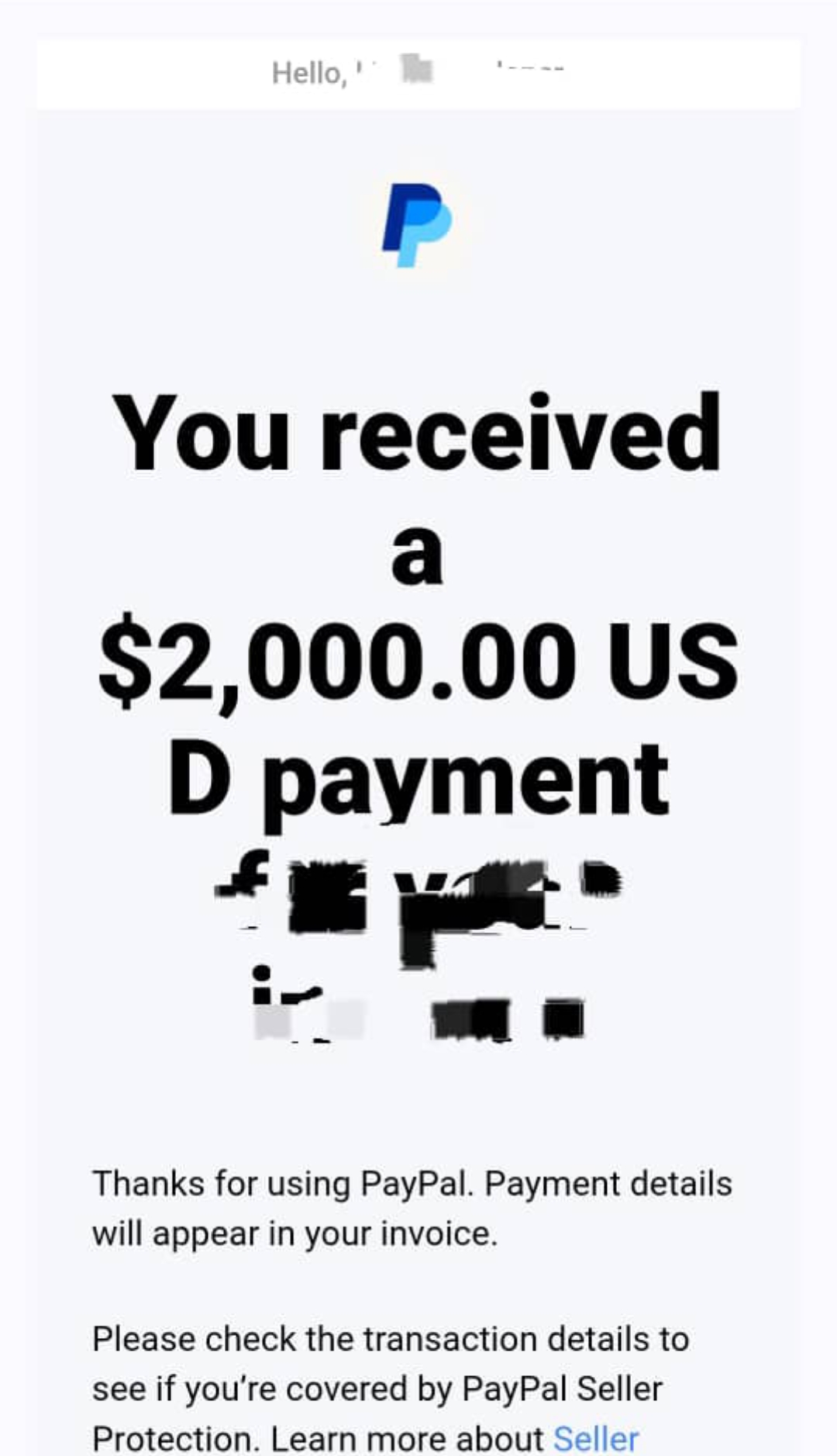 PayPal withdrawal proof — $2,000 received by Nigerian freelancer